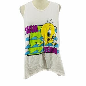 Looney Tunes Womens White Tweetie Swim Team Sleeve